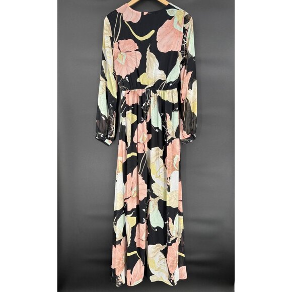 LuLu's Women's Floral Maxi Dress M Black Pink Fairy Whimsigoth Wedding Guest - Picture 2 of 13